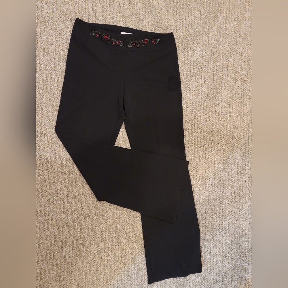 Tall Girl Black Pants with Embroidery Tall Long Junior's sz 15 Inseam 37"